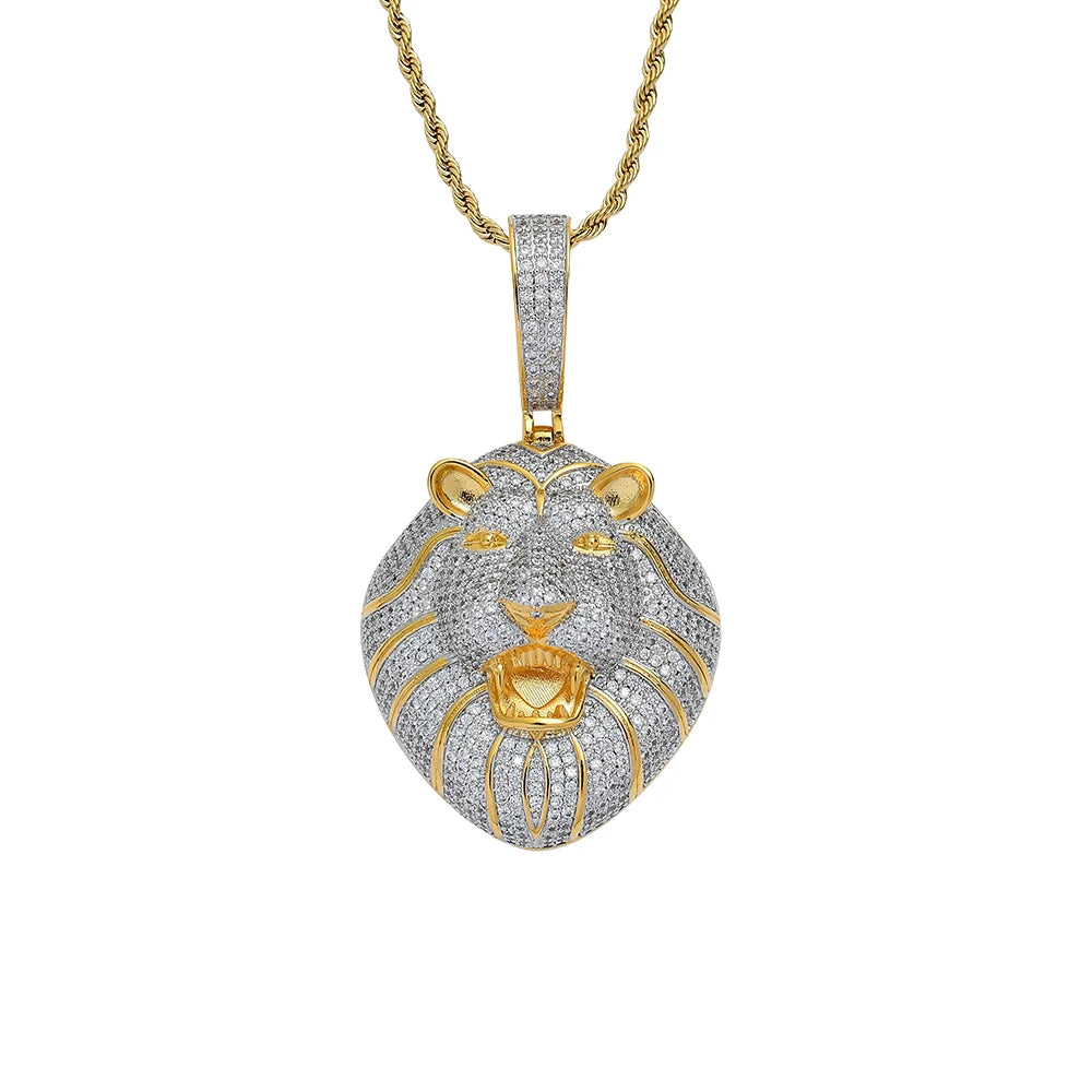 CN305 Bling Bling Gold Plated Brass CZ Iced Out Hip Hop Pendant Necklace with Rope Chain for Party Gift