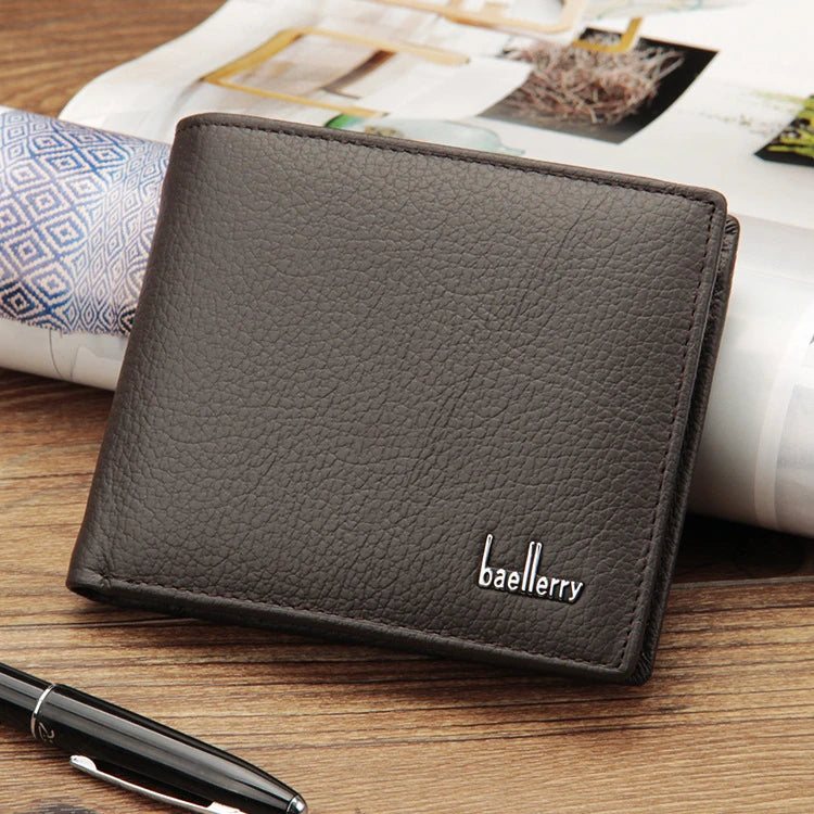 Custom Brown Low Price Small Slim Luxury Short Fashion Genuine Leather Wallet Men Bifold