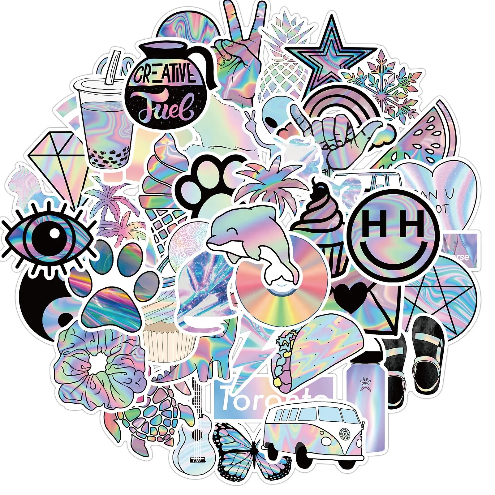 50Pcs Holographic Laser Fashion Graffiti Stickers for Girl Kids Bottles Cup Luggage Laptop Waterproof Washi Stickers