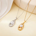 Wholesale No Fade French Stainless Steel Elegant Fashion Statement Jewelry Water Drop Geometric Pendant Pearl Necklace