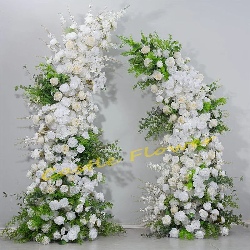 Y-G021 Handmade Greenery and White Rose Artificial Flowers Arch Wedding Horn Arch Flower for Wedding Event Party Decoration