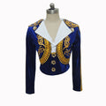 Man's Ballet Tunic New Royal Blue Velvet Long Sleeve Man's Dance Jacket Costume Boys Chiffon Shirt Prince Ballet Dance Tunic
