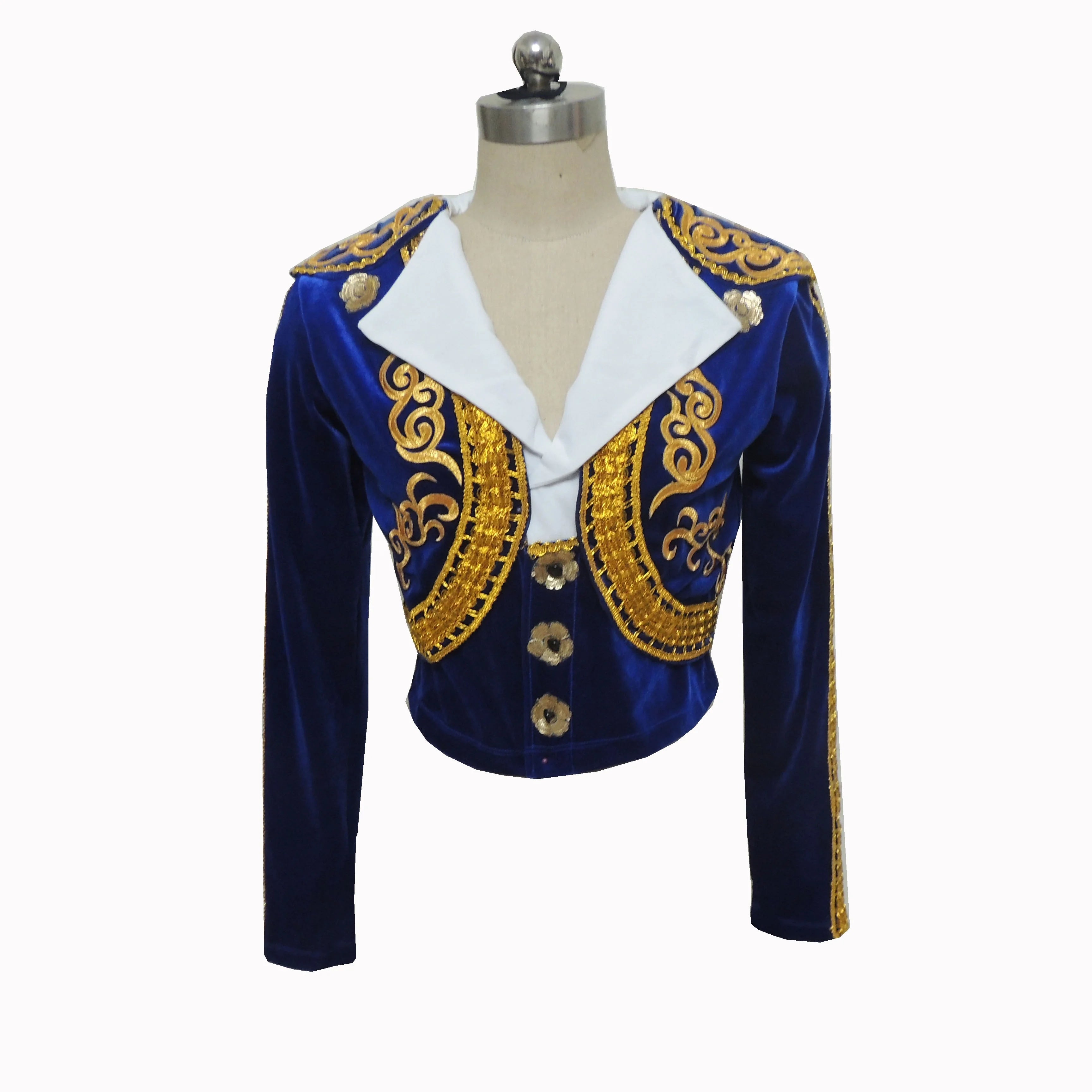 Man's Ballet Tunic New Royal Blue Velvet Long Sleeve Man's Dance Jacket Costume Boys Chiffon Shirt Prince Ballet Dance Tunic