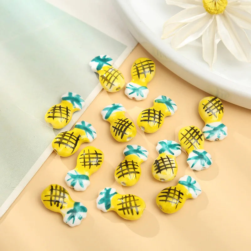 Wholesale Handmade Hawaiian Pineapple Fruit Ceramic Beads Summer Style Fruit Loose Porcelain Beads for Jewelry Findings