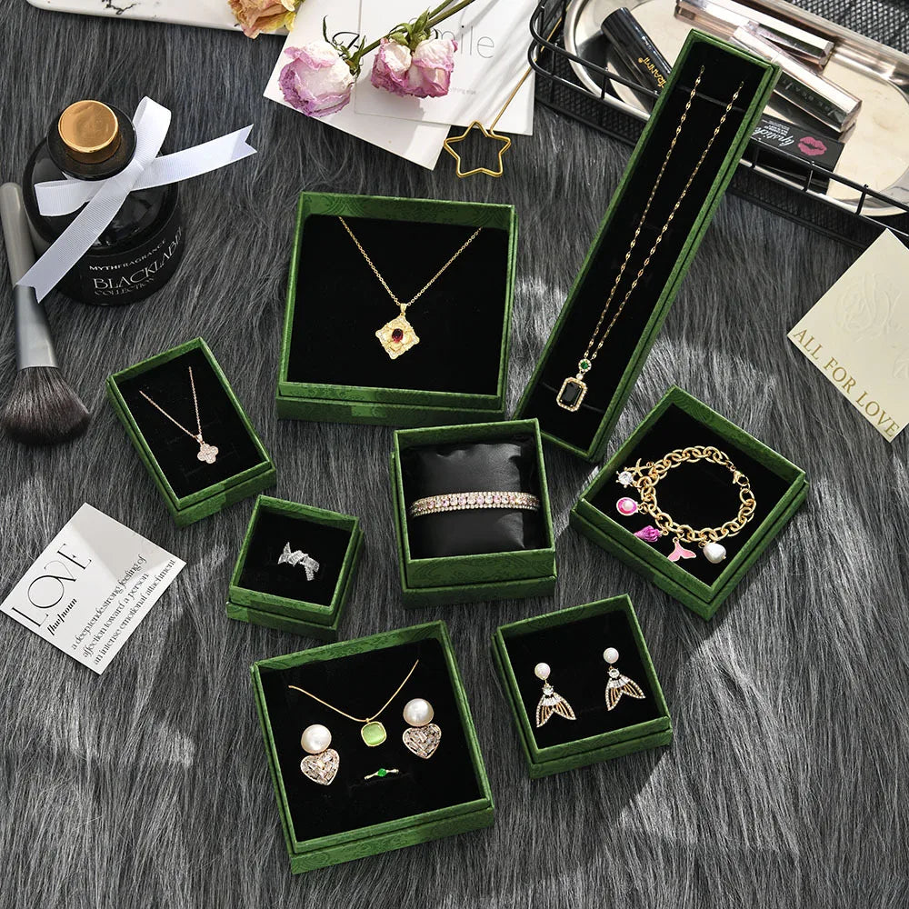 Paper Jewelry Packaging Dark Green Gift Box Drawer Boxes