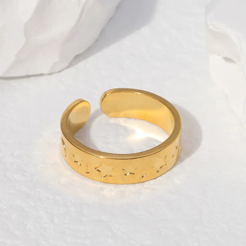 Beimai OEM Ring Star Moon 18k Gold Plated Stainless Steel Couple Ring