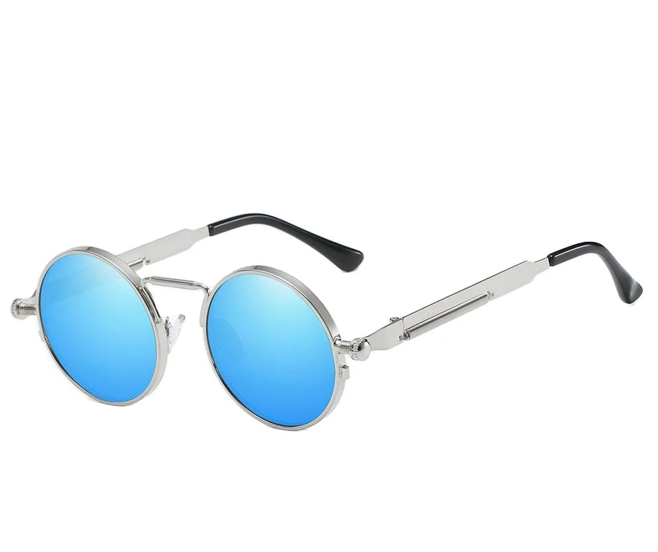 Vintage Style Round HD Polarized Sunglasses for Men Fashionable Steampunk Design with Alloy Frame and Spring Legs Sun Glasses
