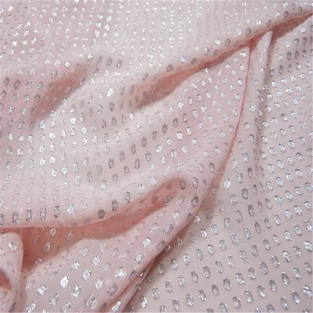 Sparkle Shiny Dot Design in Pink Color Modern Silk Lurex Metallic Jacquard Fabric for Girl Amazing Apparel Dress