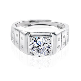 Custom Moissanite Jewelry 1ct Moissanite Ring 925 Sterling Silver Wedding Engagement Adjustable Rings for Men