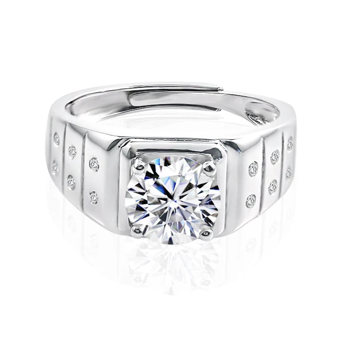 Custom Moissanite Jewelry 1ct Moissanite Ring 925 Sterling Silver Wedding Engagement Adjustable Rings for Men