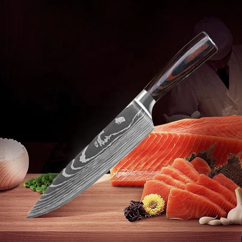 Naixin NX-218 8-Inch 3CR13 Stainless Steel Chef Knife with Laser Pattern for Boning/Paring and Meat Cutting