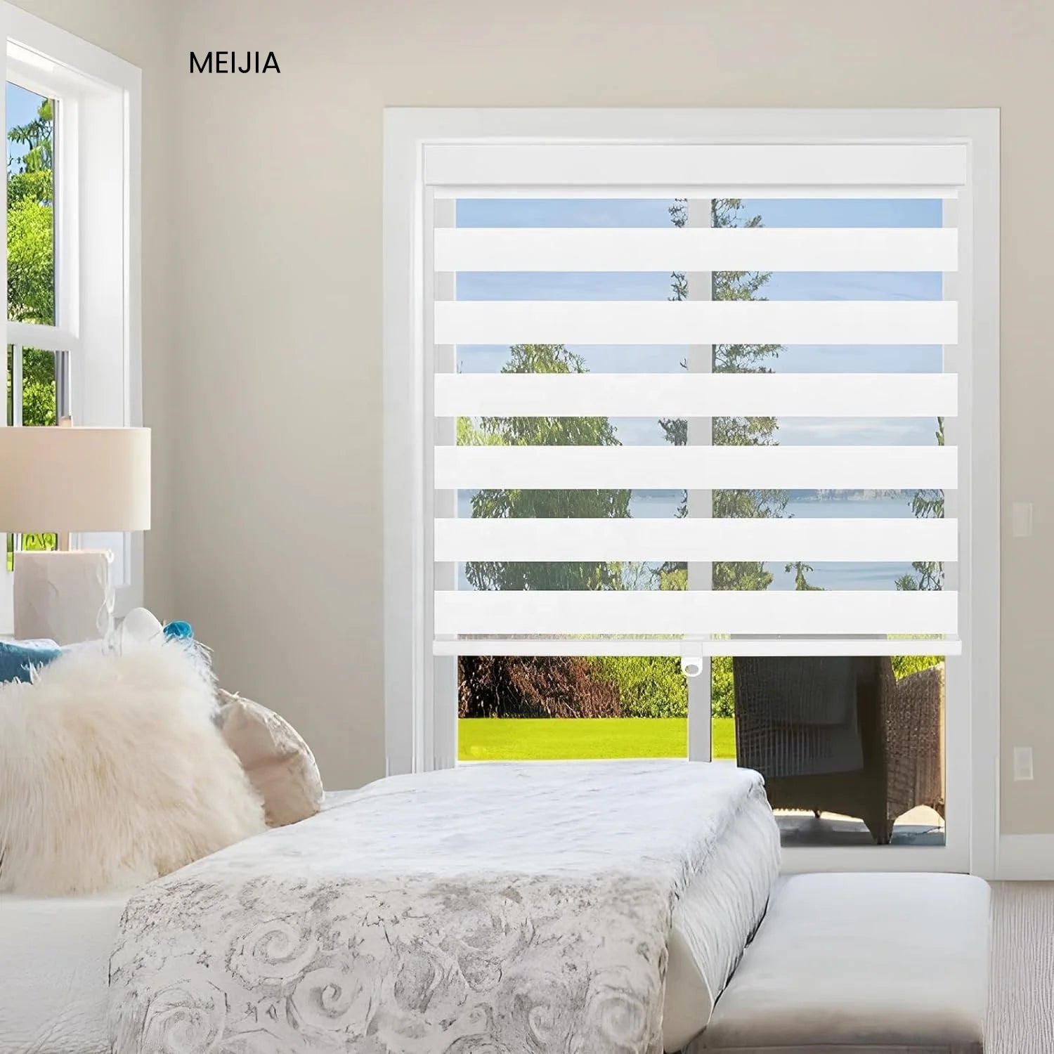 Dual Layer Zebra Roller Shades Cordless Free-Stop Light Filtering Semi-Automatic Double Roller Blind