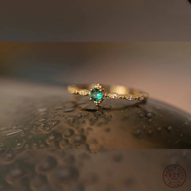 New Arrival Fashion Couple Zircon Ring Gold Plated Emerald Rings Inlaid Emeralds Ring for Women and Girls