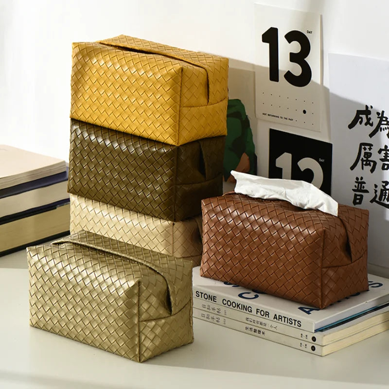 Nordic Bathroom Leather Tissue Box Woven Toliet Paper Holder Napkin Holder Kitchen Accessory