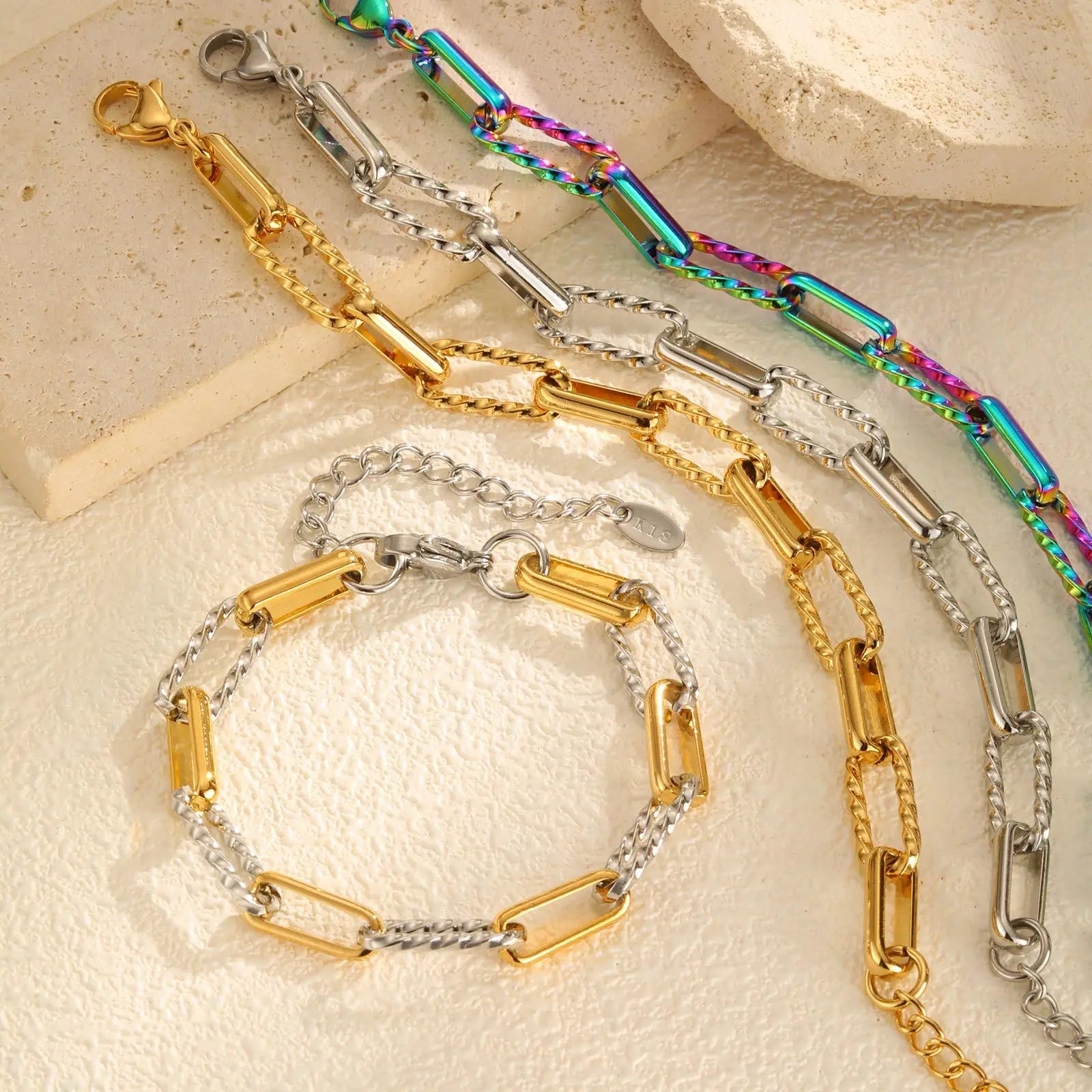 Paperclip Chain Bracelet Chunky Stackable Layered Jewelry 18K Gold Plated Stainless Steel Adjustable Chain Bracelet  Jewelry