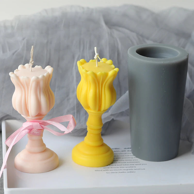 B-3527 Tulip Lucky Candlestick Candle Mould Aromatherapy Household Ins European Style Decoration Baking Silica Gel Mould