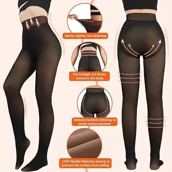Women's Plus Size High Waist Compression Thermal Pantyhose Autumn Winter Warm Skin-translucent Tummy Control Butt Lift Tights
