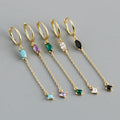 INS Personality 18K Gold Plated 925 Sterling Silver Long Tassel Hoop Earrings S925 Colourful Zircon Drop Earrings