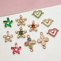 Shiny Brass Gold CZ Colored Zircon Star Heart Pendant Four Leaf Clover Connector Pendant for DIY Jewelry Making Supply