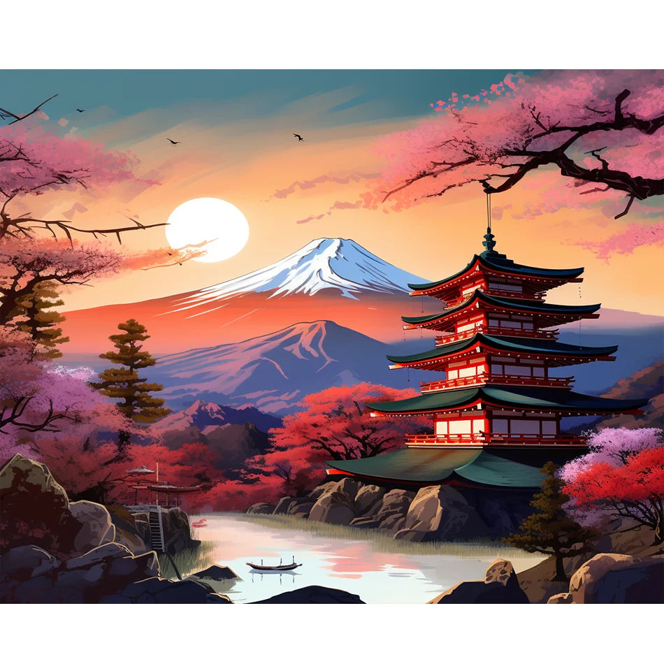 Fujiyama Landscape 5D DIY Diamond Embroidery Kit 30x40cm Handpainted Needlework Cross Stitch for HomeDecoration