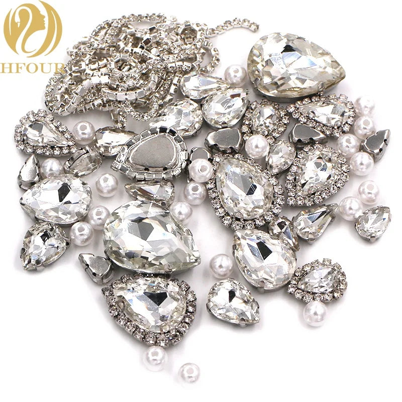 New Arrival Mixed Size DIY Products Glass Rhinestones With Pear and Chain
