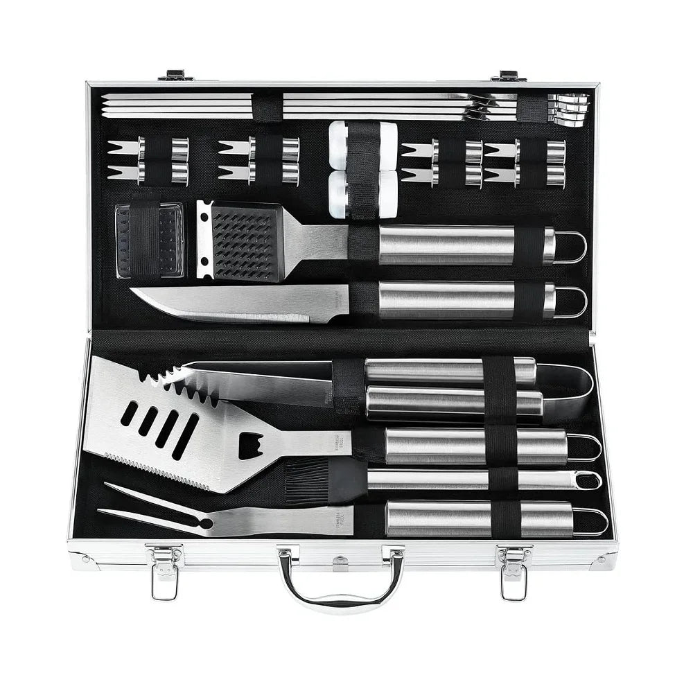 GodsWord Camping BBQ Grill Accessories for Outdoor Grill Set Stainless Steel BBQ Tools Grilling Tools Set in Aluminum Case