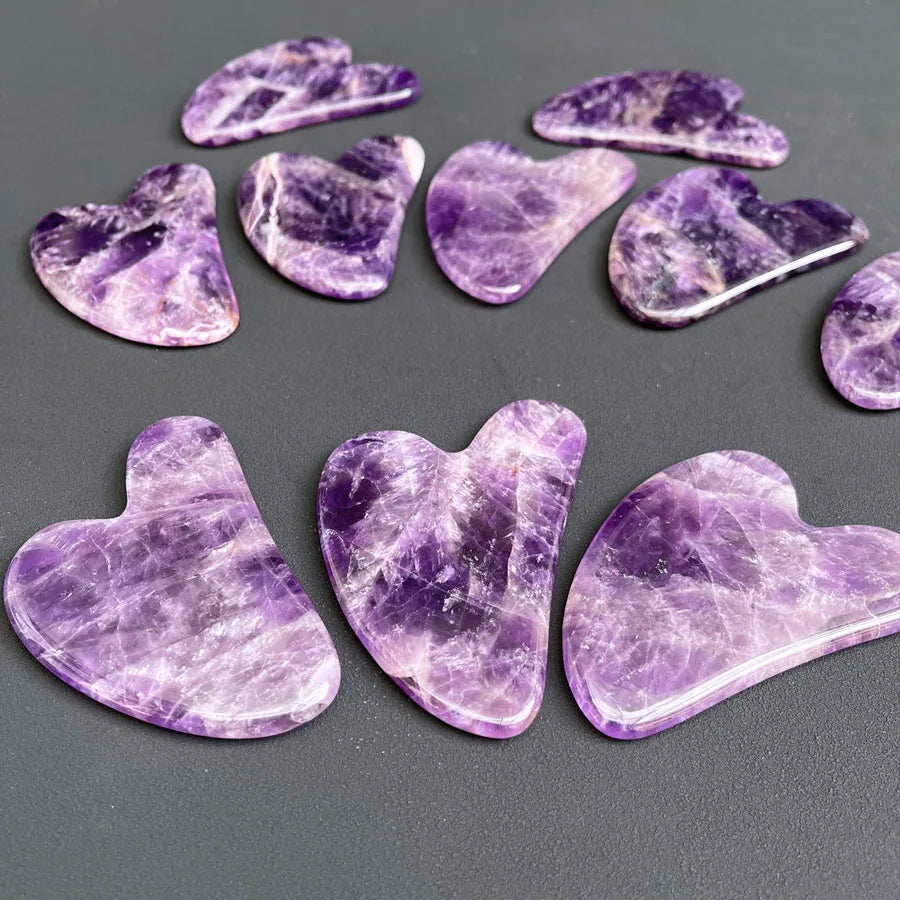 Wholesale Natural Crystal Massage Tools Custom Face Massager Chevron Amethyst Quartz Guasha