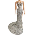 Luxury Sequins Mirror Strapless Trailing Mermaid Dress Sexy High Slit Birthday Bridal Wedding Dress Women Party Evening Dresses
