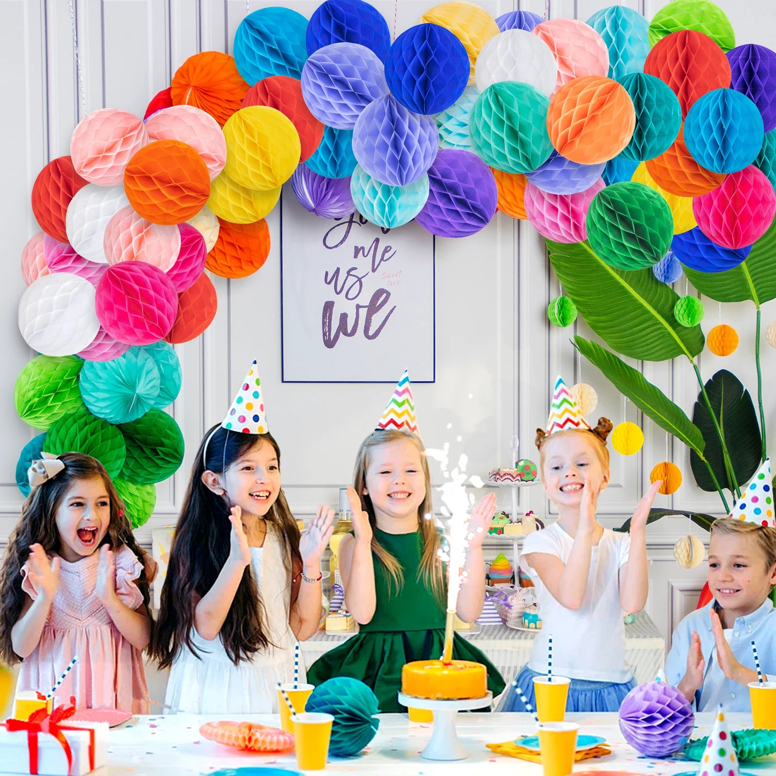 10 PCS Coloful Birthday Wedding Honeycomb Paper Decoration Set Hanging Tissue Paper Honeycomb Balls