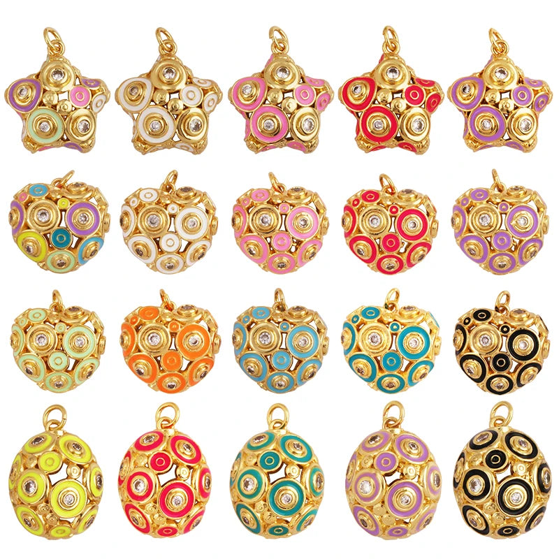 Trendy Individuality Hollow Oval Heart Star Shape Enamel Oil Dropped Charm PendantZircon Gold Plated Necklace Bracelet M02