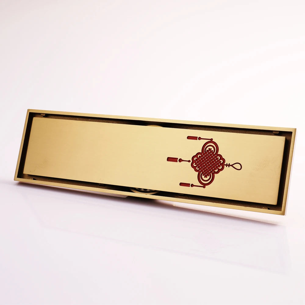 brushed gold uncoated brass Floor Drain With Chinese Knot MegaBDM