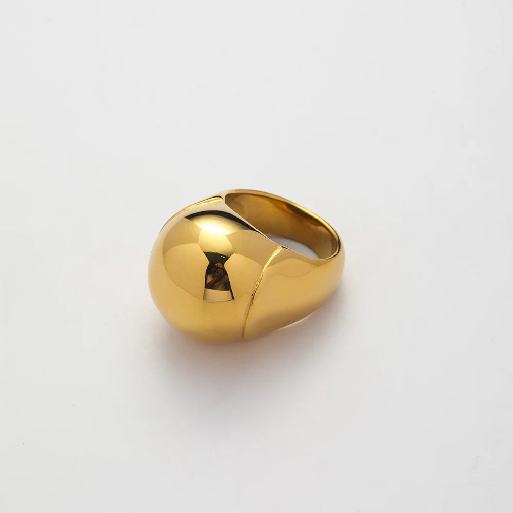 Fashionable Modern Exaggerated Stainless Steel Round Rings Waterproof 18k Gold Plated Chunky Ring Women Jewelry YF3513