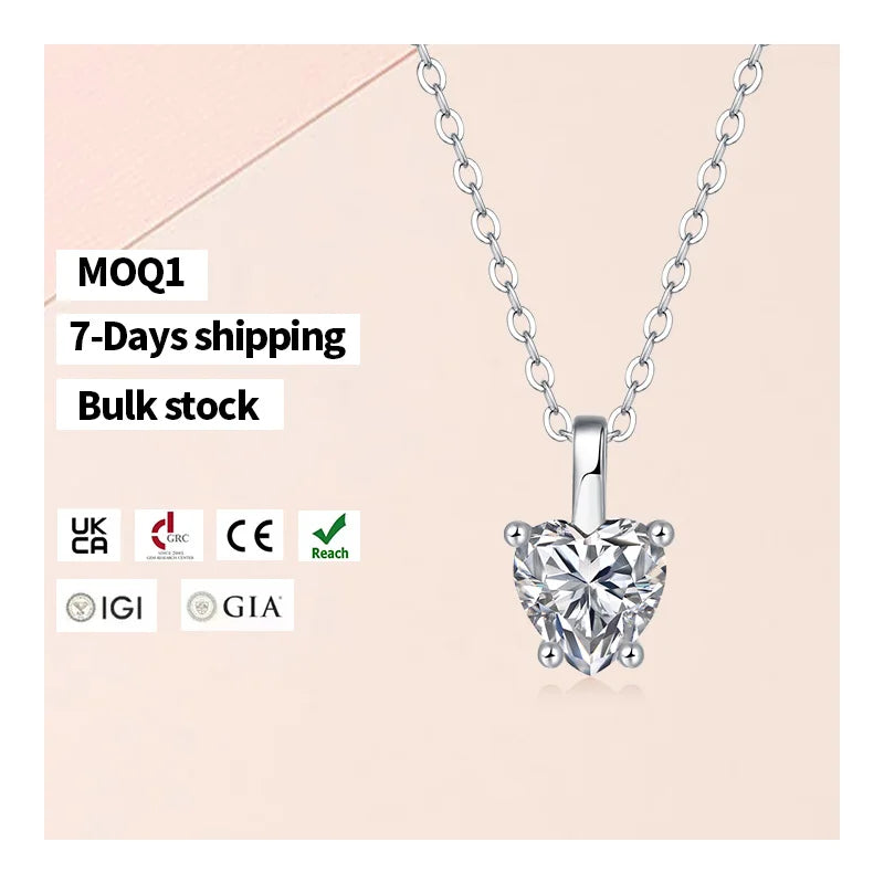 Free Design Heart-Shaped Pendant 925 Silver Necklace with Moissanite Niche Design Necklace for Women