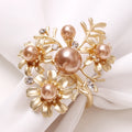 2024 New Elegant Champagne Gold Flowers Floral Pearls Rhinestones Napkin Ring Table Cloth Holder for Wedding Party Tabletop Hire