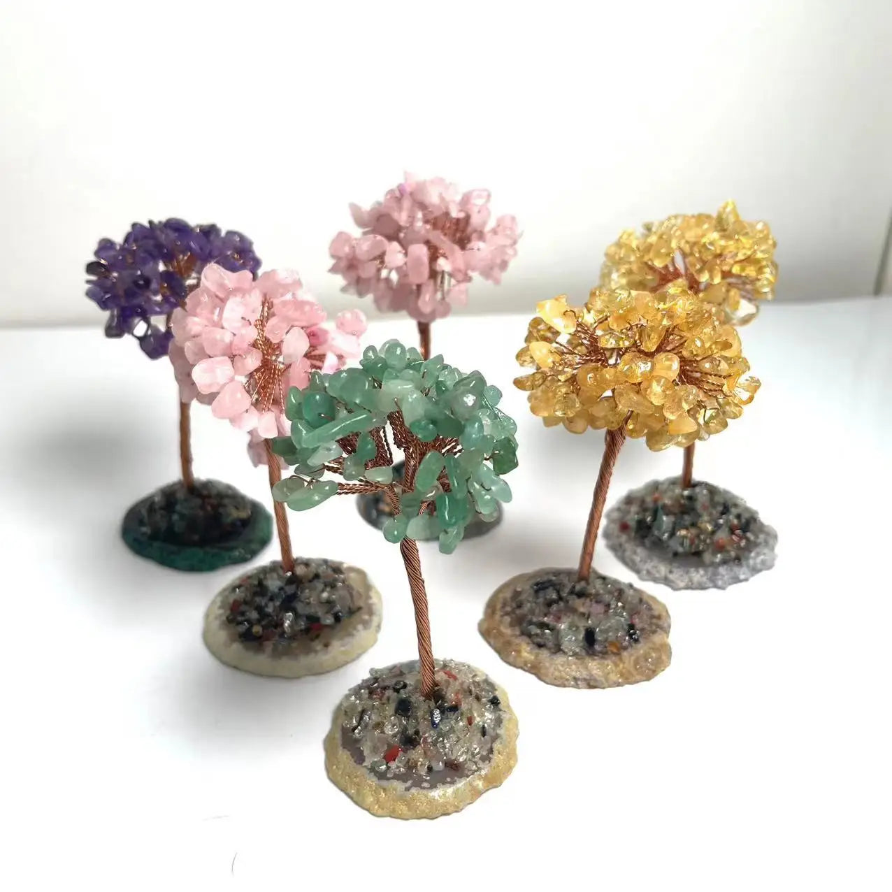 Crystal Money Trees Ctrine Amethyst Rose Quartz Gravel Tree Crystal Chips Tree for Decoration