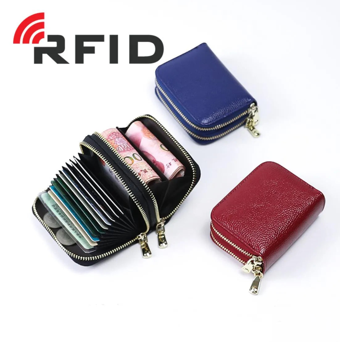 RFID Blocking Durable Wallet Credit Card Holder Small PU Leather Zipper Card Case Customizable Colors Logo Unisex Customizable