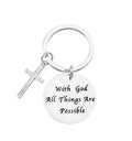 With God All Things Are Possible Cross Charm Christian Keychain Keyring Gift Stainless Steel Key Chain