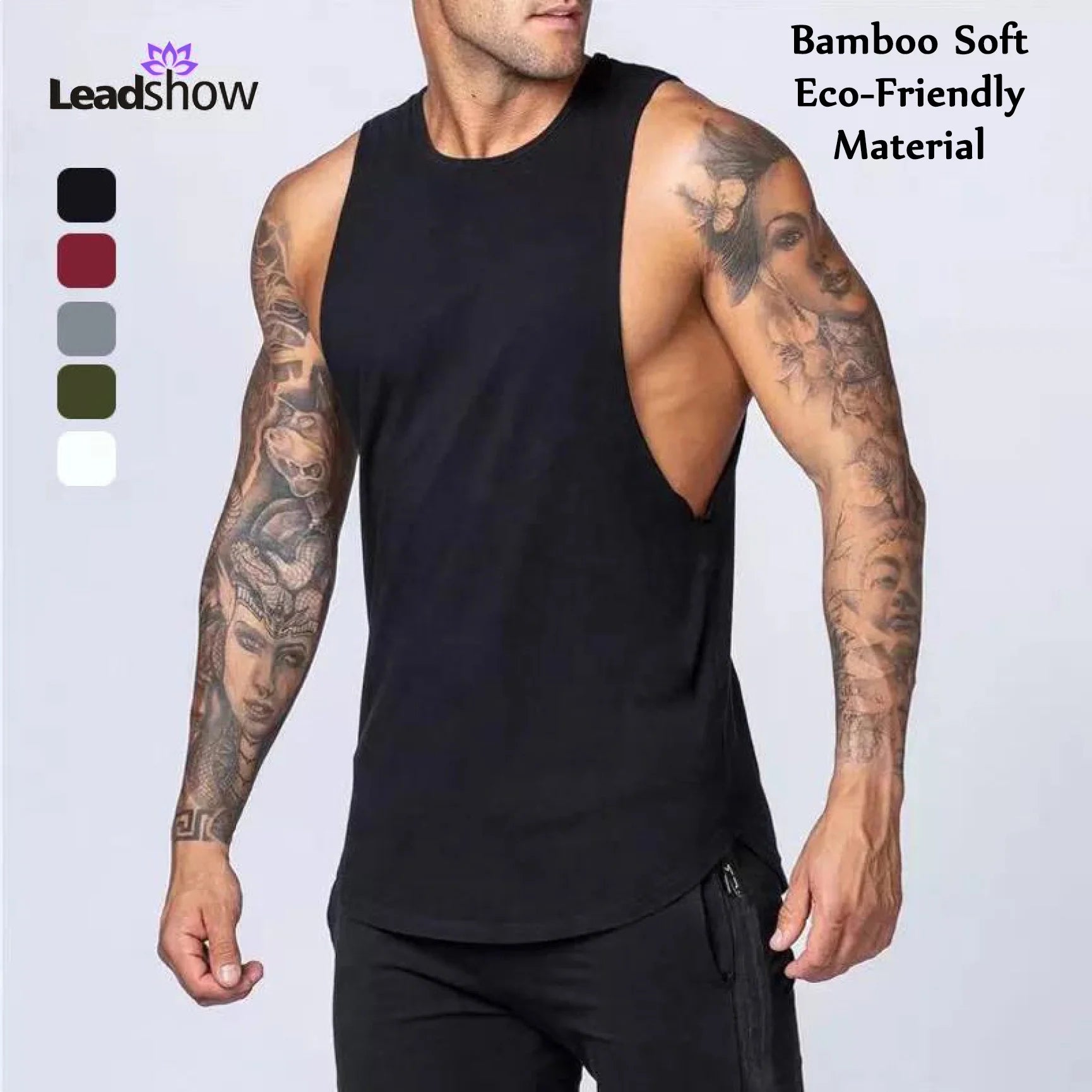 Wholesale Gym Vest Mens Sportswear 95% Bamboo Sleeveless Athletic Workout Fitness Bodybuilding Tank Top