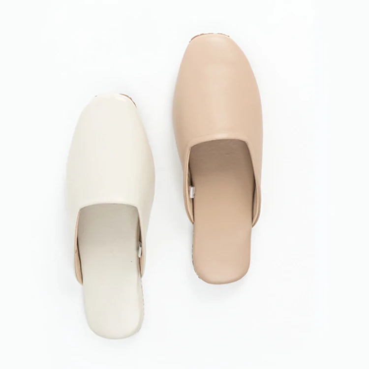 Women Fashion Square Toe Flat Non-Slip Waterproof Slides Sheepskin Genuine Leather Backless Mules Slippers