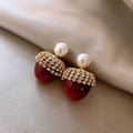 New Arrival Fashion Pine Ball Stud Earrings S925 Silver Needle Cute Red Cherry Diamond Earrings Charm Women Girl Party Gift