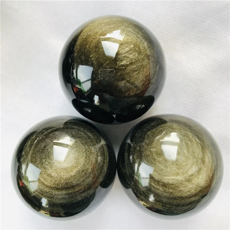 Natural Rocks Gold Obsidian Sphere Healing Crystal Ball for  Decoration