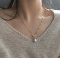 Dainty Tiny Stainless Steel Sweater Necklace Engagement Women Jewelry Gifts Freshwater Pearl Pendant Necklace