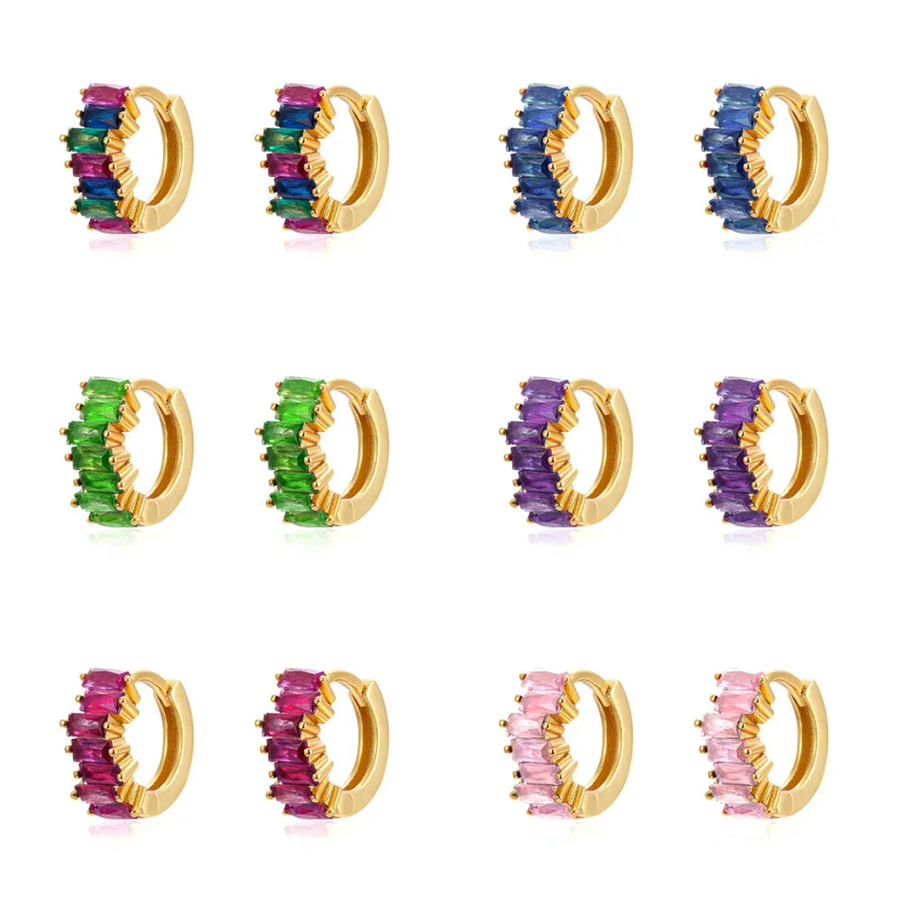 Ins Colorful Zircon Earrings Set Wholesale Waterproof 925 Sterling Silver Hoop Earrings Women's Real Gold PVD Huggie Earrings