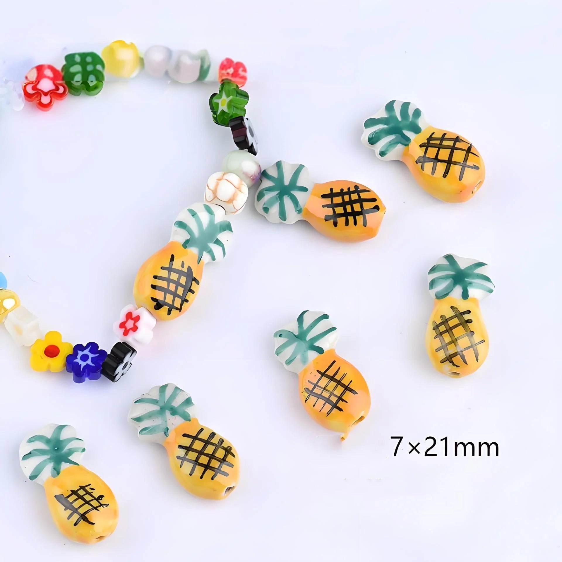 Handmade Graffiti Fruit Shape Ceramic Clay Beaded 21*7mm 3D Pineapple Loose Beads DIY Jewelry Findings