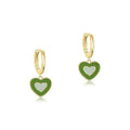 Ins the Same Peach Heart Painting Oil Huggie Earrings Drop Brass Plated Real Gold Inlaid Zircon Pendant Heart Earrings