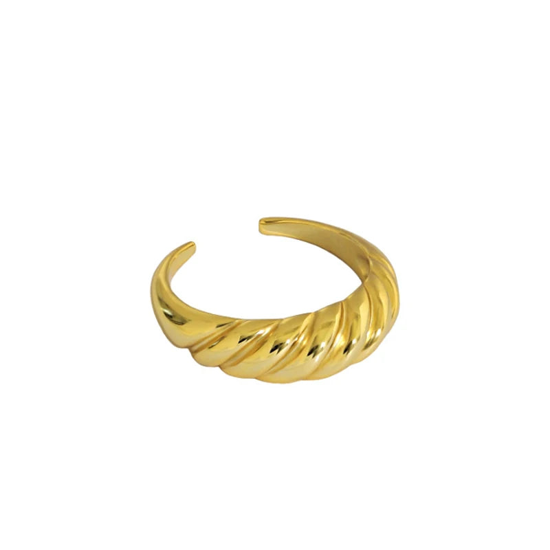 Factory Price 18K Gold Plated Croissant Ring S925 Sterling Silver Geometric Smooth Croissant Twist Open Ring