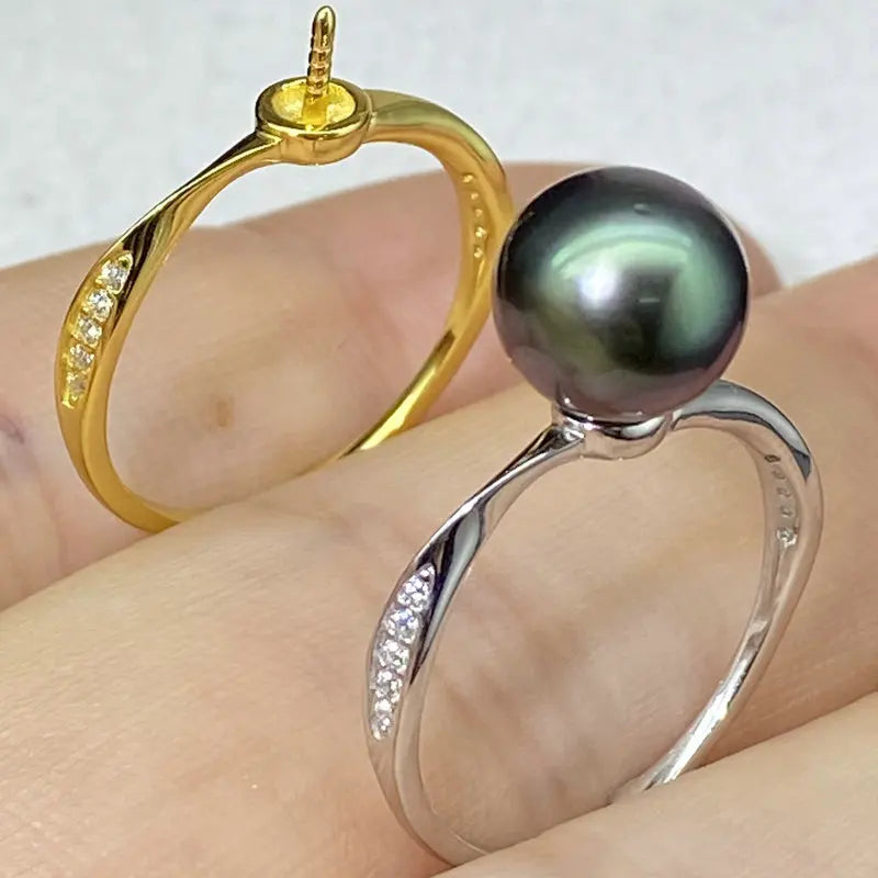 Resizable Diy Pearl Thin Elegant Ring Setting Kit Tray 925 Sterling Silver Frame One Bead Support