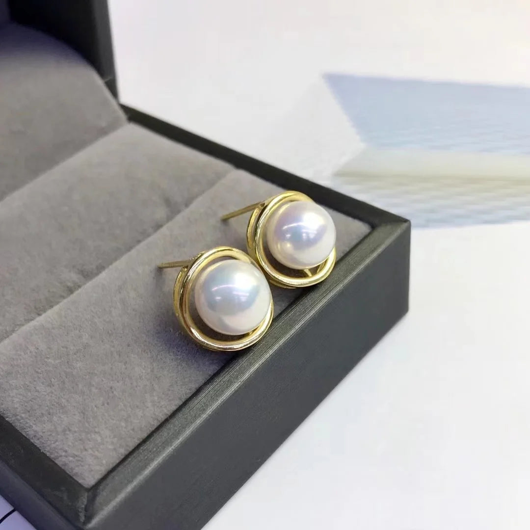 E1367 8-9mm DIY Natural Freshwater Pearl Charm Earrings Mounting Accessory 925 Sterling Silver Gold Plated  Jewelry for Women