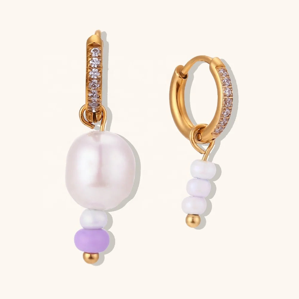Dingran Y2K Jewelry Stainless Steel Beaded Earrings 18K Pvd Gold Plated Fresh Water Pearl Drop Earrings Fashion Accessory