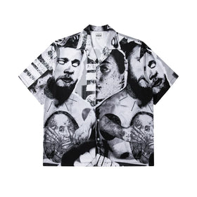 Custom Cuban Collar All Over Print New Vintage Street Styles Button up Shirts for Men